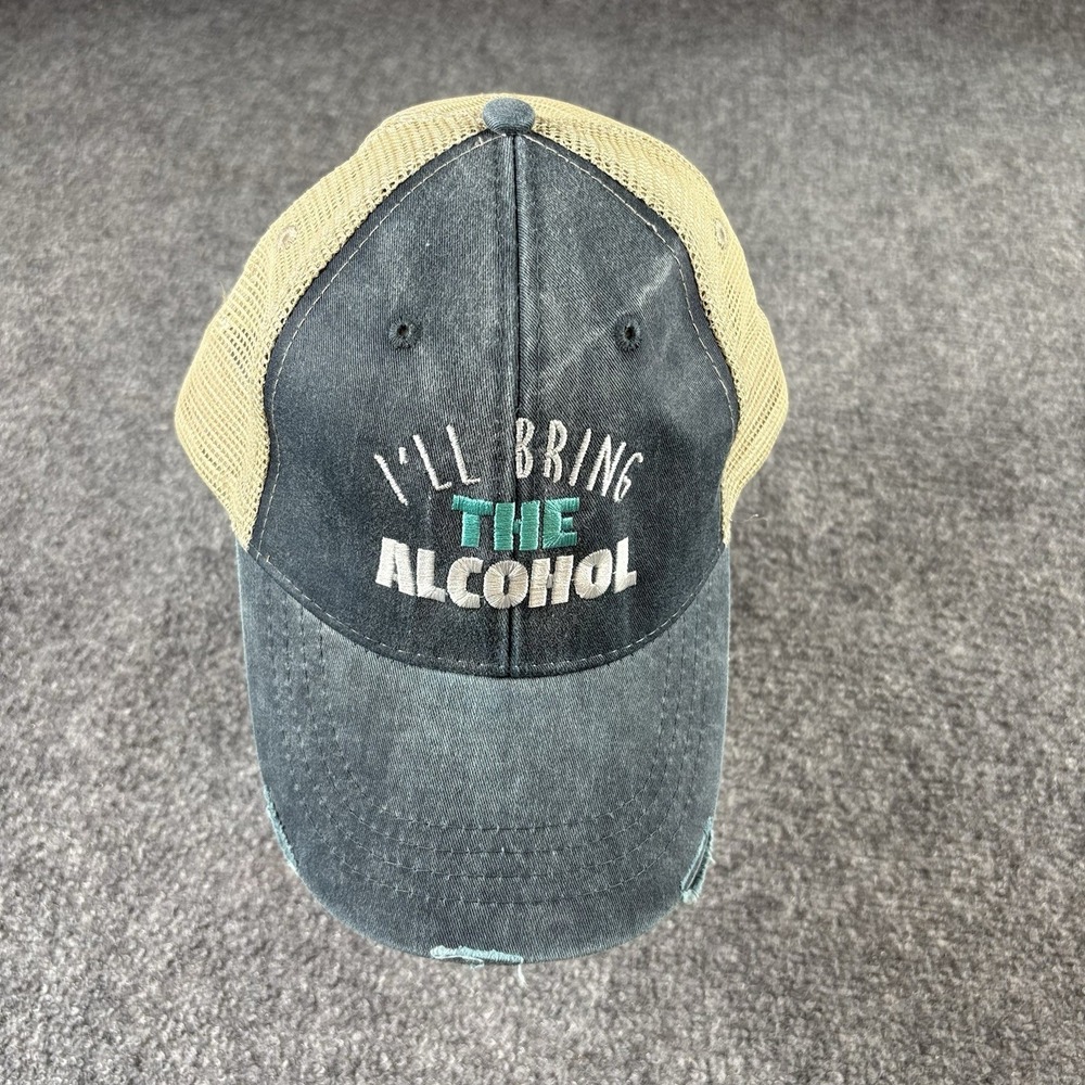 I'll Bring The Alcohol Trucker Hat Adjustable Blue Distressed Snapback Adams NWT